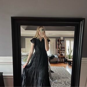 NWT Kaktus Elegant Black Maxi Dress ruffle sleeves